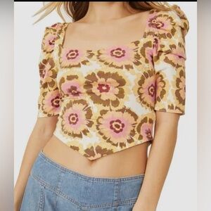 Free People Women Size XS Crop Top Floral Print Boho Festival Y2K Retro NEW